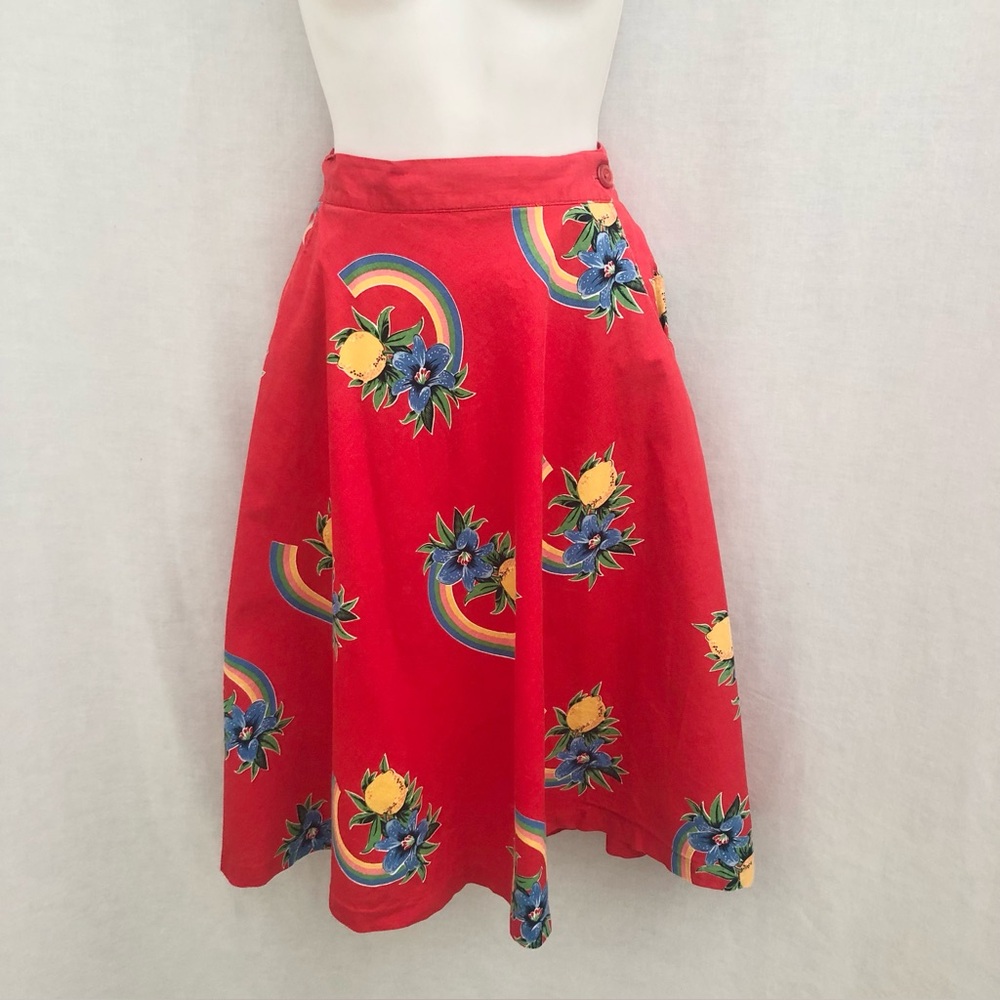 Vintage Hawaiian Rainbow Floral Swing Skirt 60s-70s Medium - Picture 3 of 12